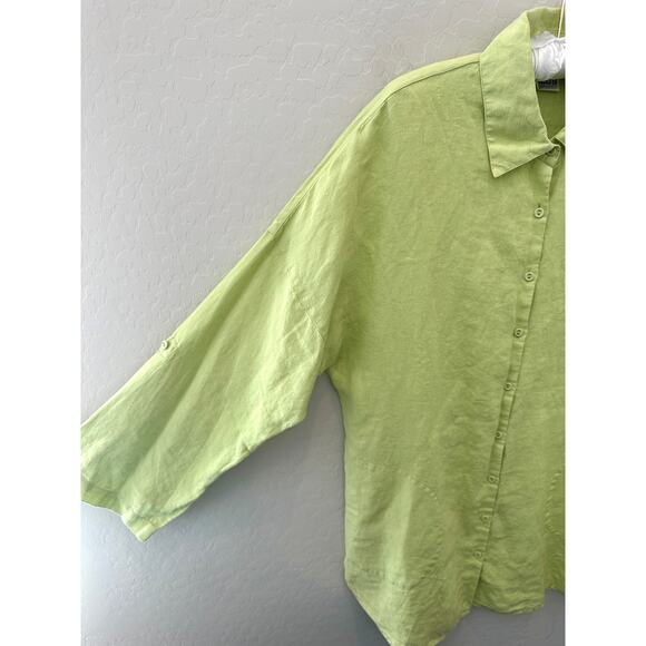 CHICO’S | 100% Linen Button Front Shirt Tunic Lime Green  | Size 2 Large - Picture 3 of 5